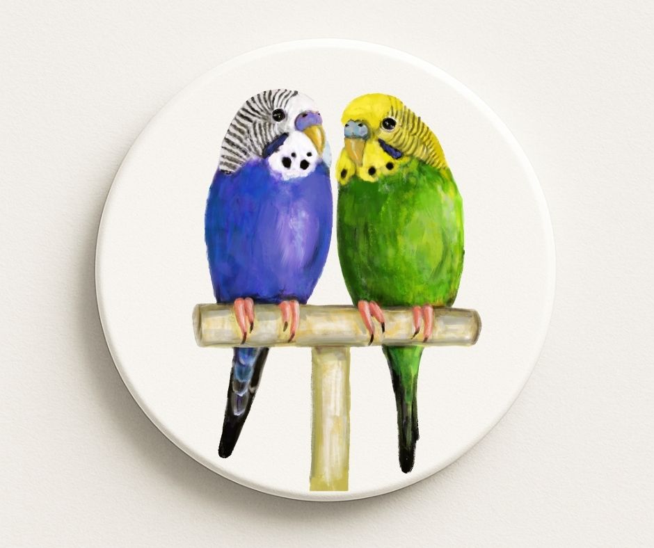 Budgie Pair Ceramic Coaster - MerikaArt
