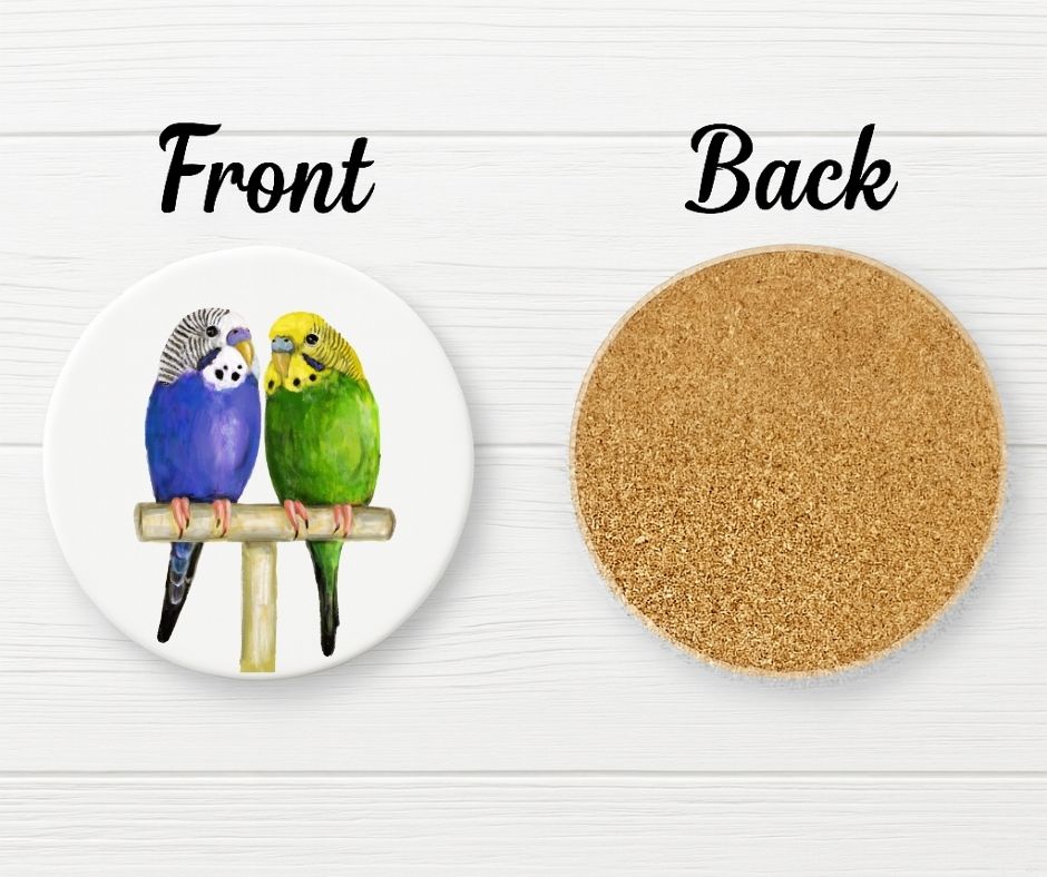 Budgie Pair Ceramic Coaster - MerikaArt