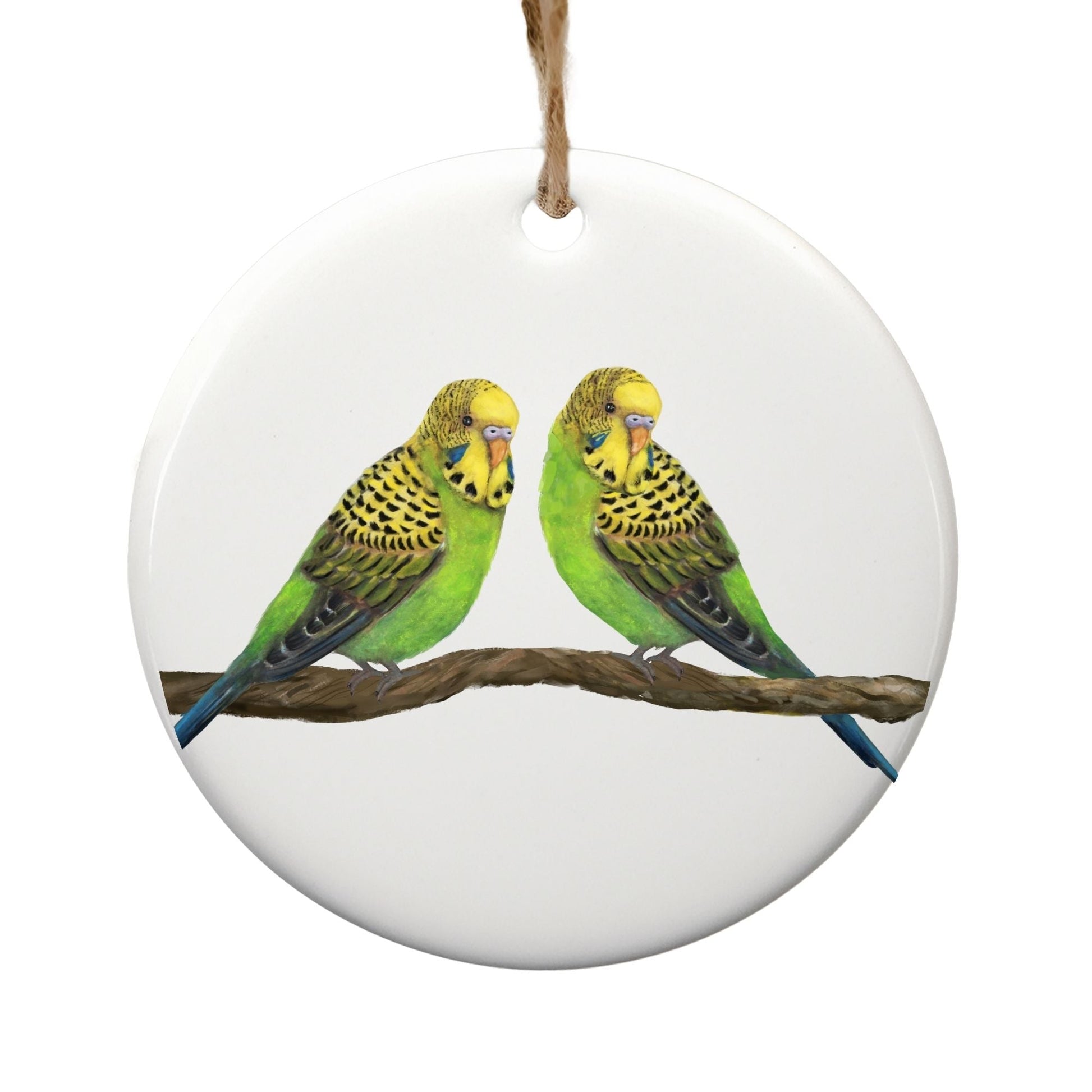 Budgie Pair Ceramic Ornament - MerikaArt