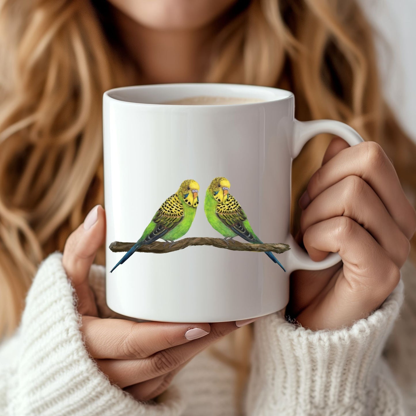 Budgie Pair Mug with Adorable Bird Illustration - MerikaArt