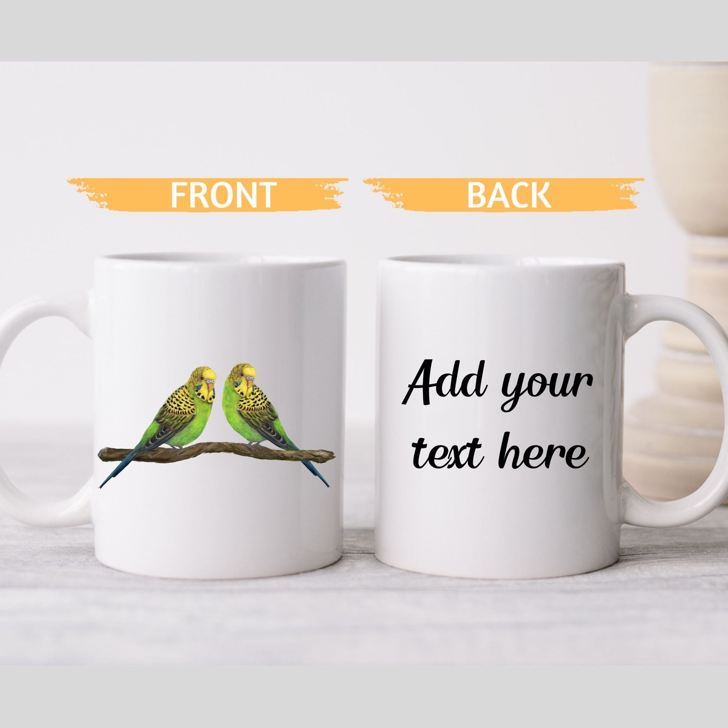 Budgie Pair Mug with Adorable Bird Illustration - MerikaArt