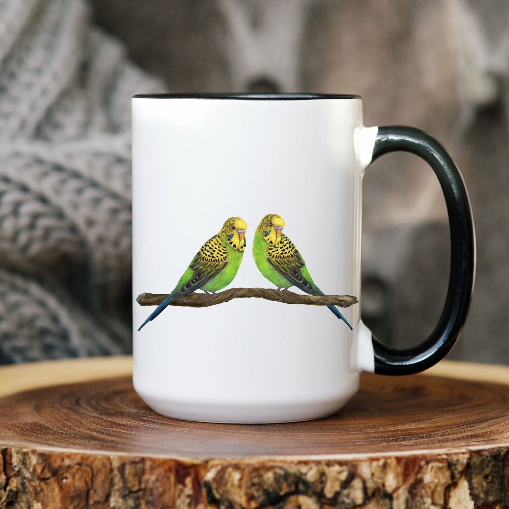 Budgie Pair Mug with Adorable Bird Illustration - MerikaArt