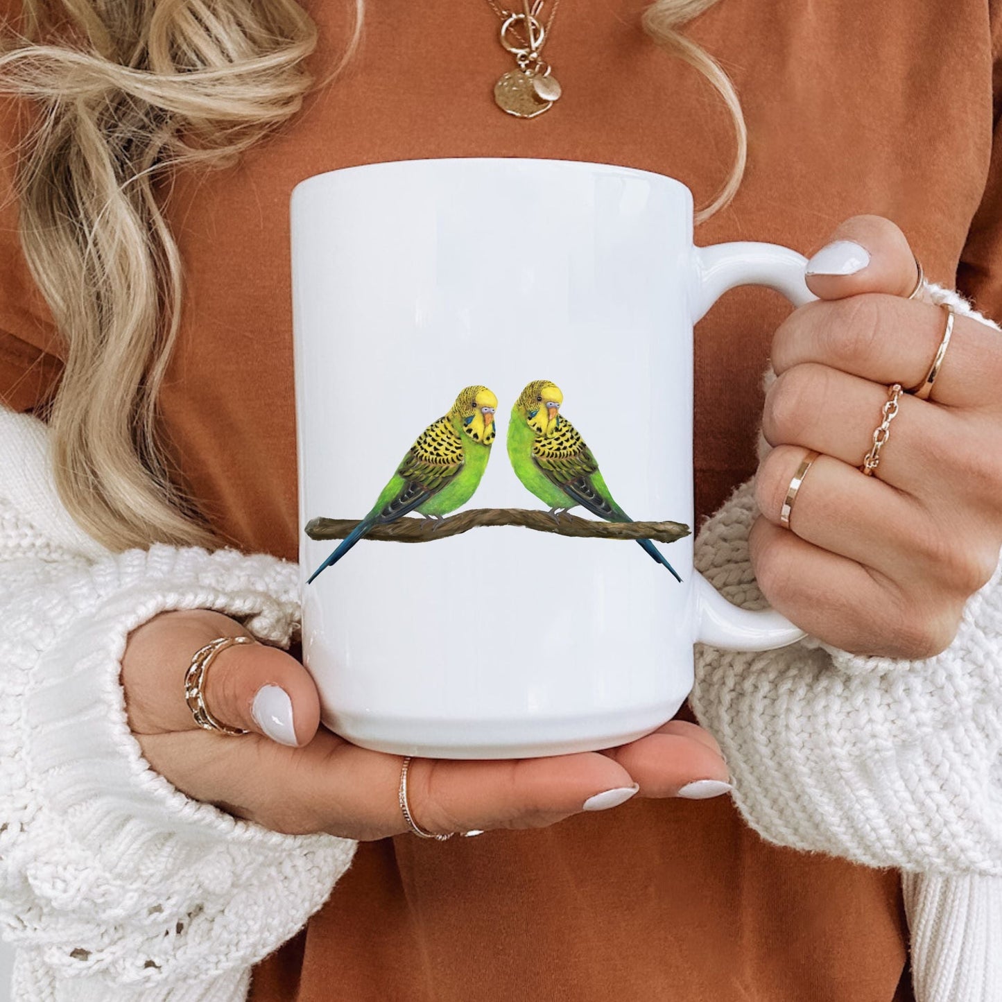 Budgie Pair Mug with Adorable Bird Illustration - MerikaArt