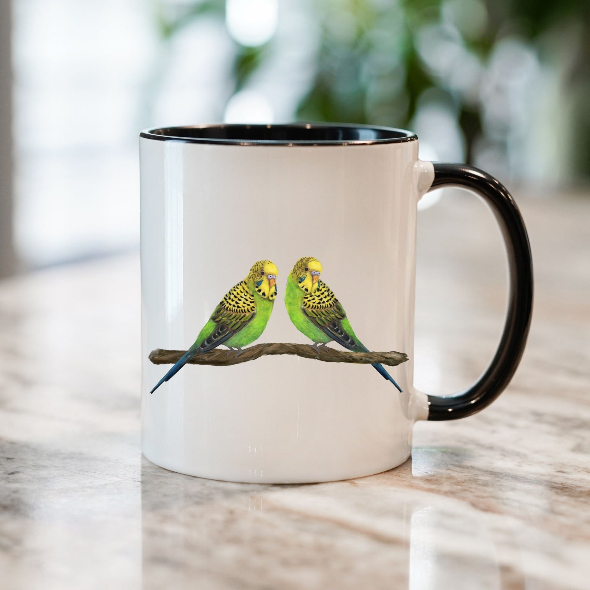 Budgie Pair Mug with Adorable Bird Illustration - MerikaArt