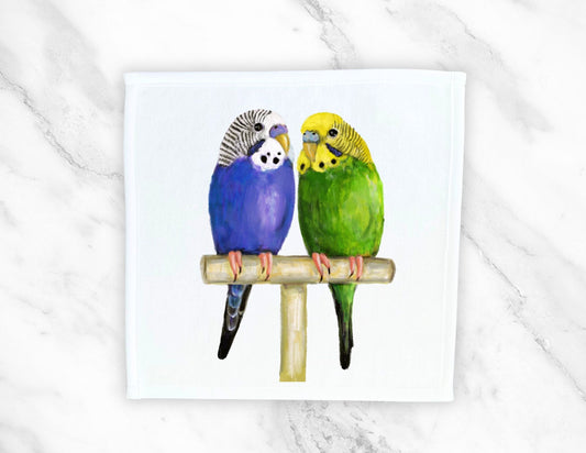 Budgie Pair Washcloth - MerikaArt