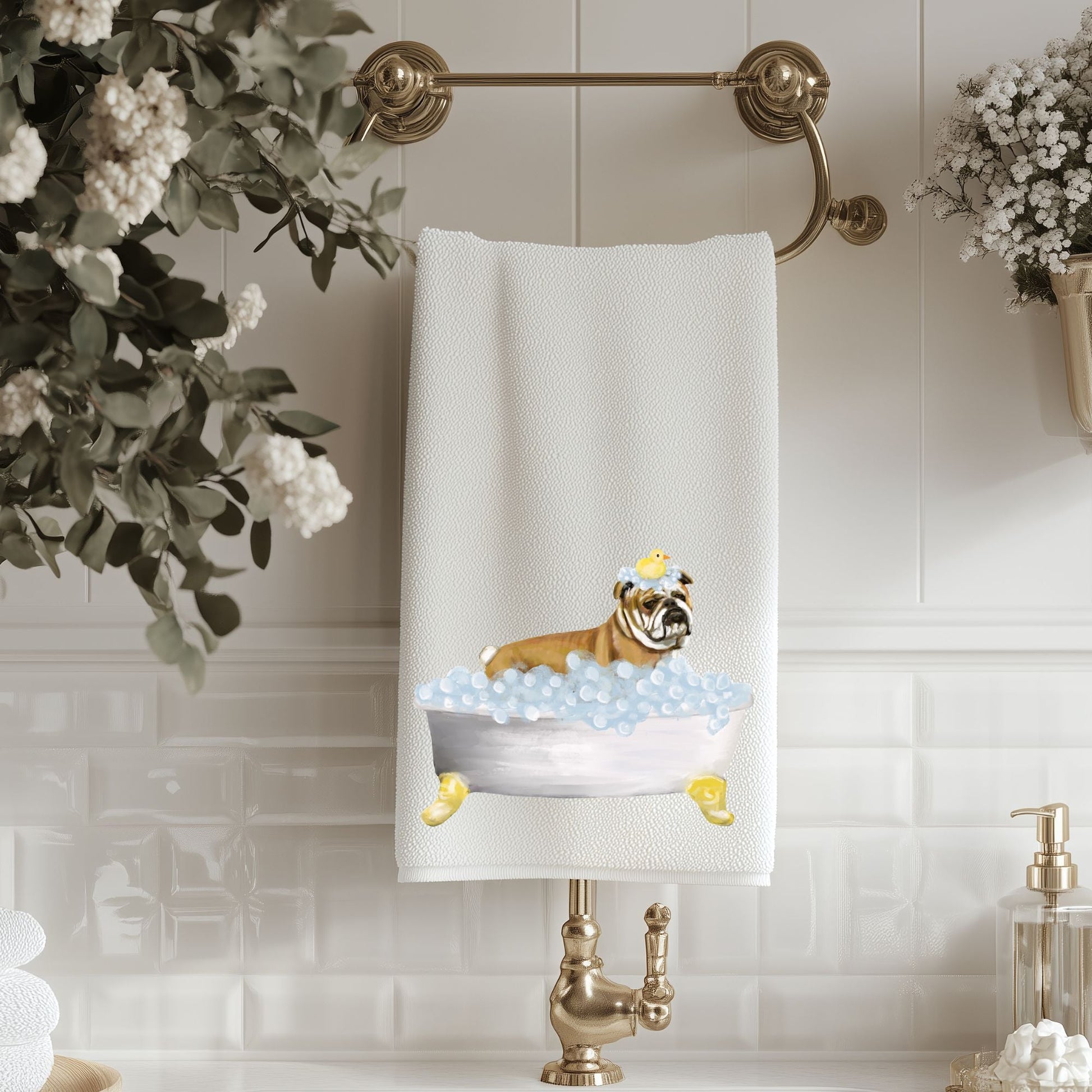 Bulldog Bath Bathroom Towel - MerikaArt