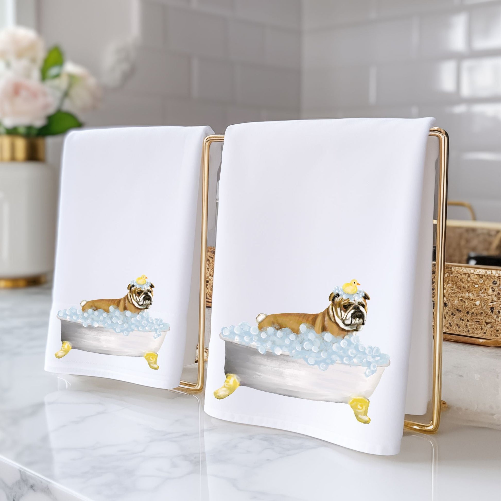 Bulldog Bath Bathroom Towel - MerikaArt