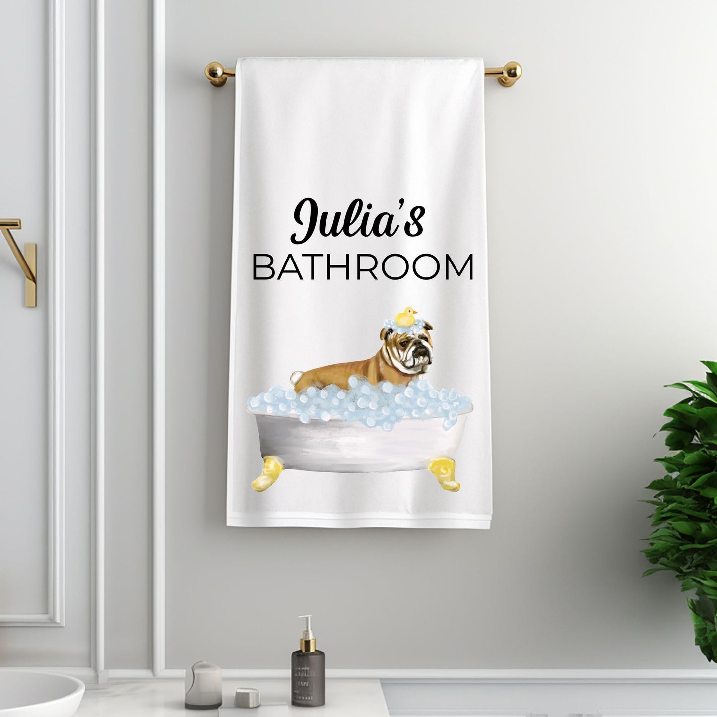 Bulldog Bath Bathroom Towel - MerikaArt