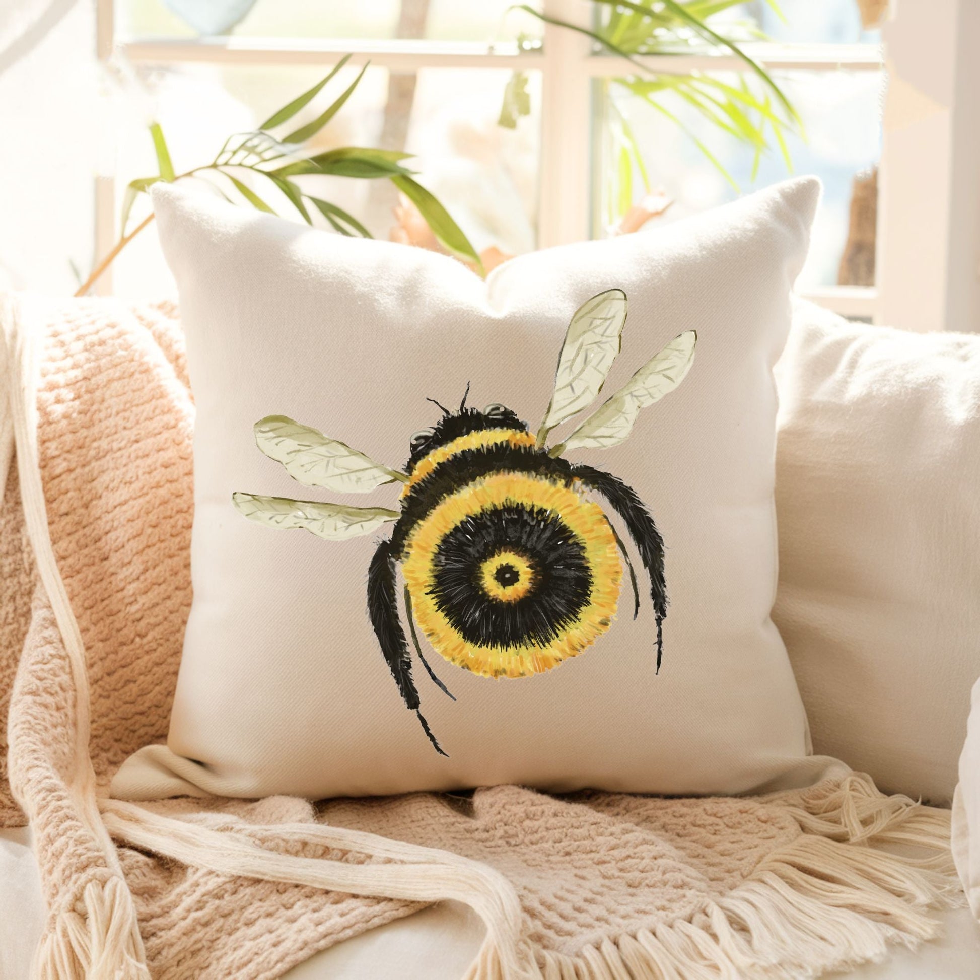 Bumble Bee Throw Pillow - MerikaArt
