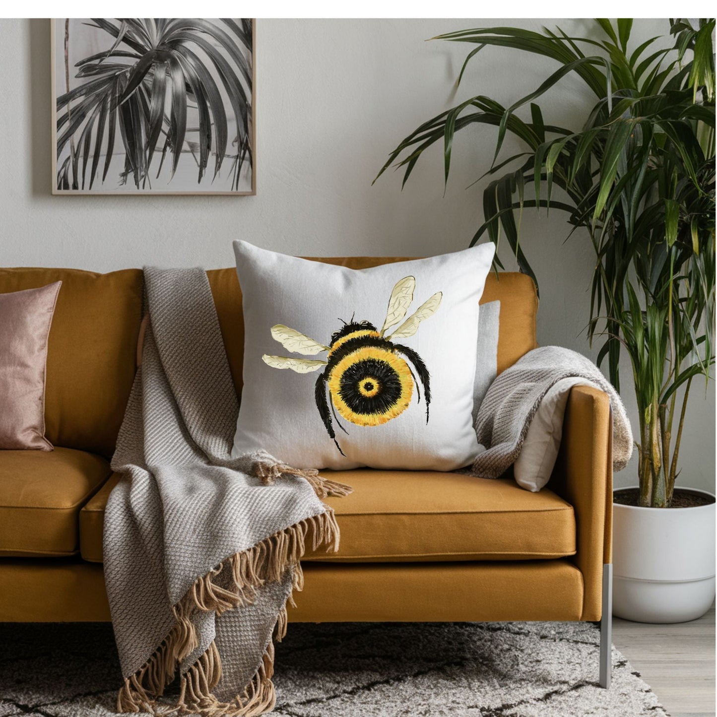 Bumble Bee Throw Pillow - MerikaArt