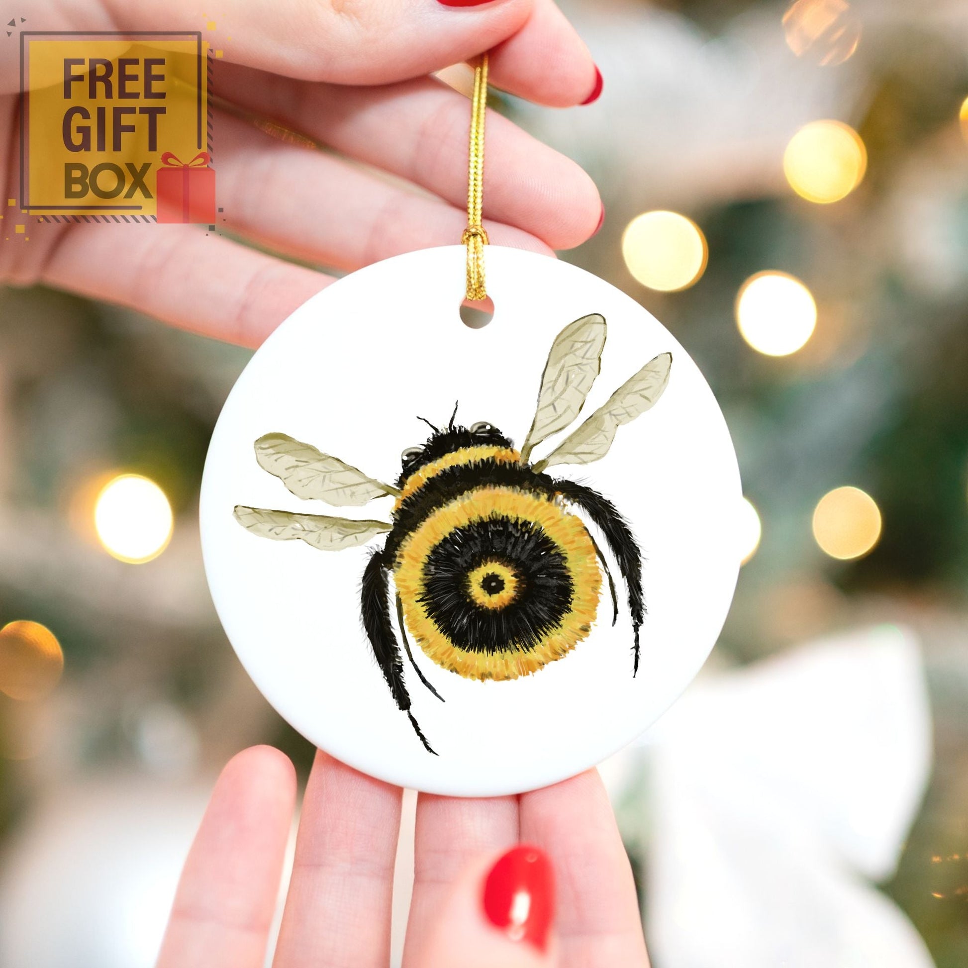 Bumblebee Ceramic Christmas Ornament - MerikaArt