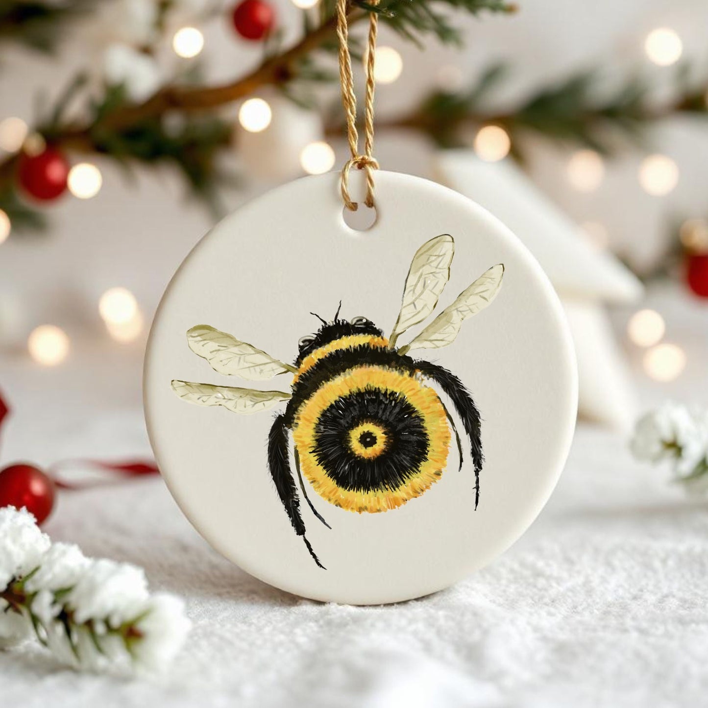 Bumblebee Ceramic Christmas Ornament - MerikaArt