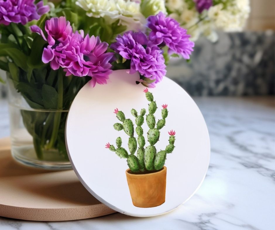 Cactus Ceramic Coaster - MerikaArt