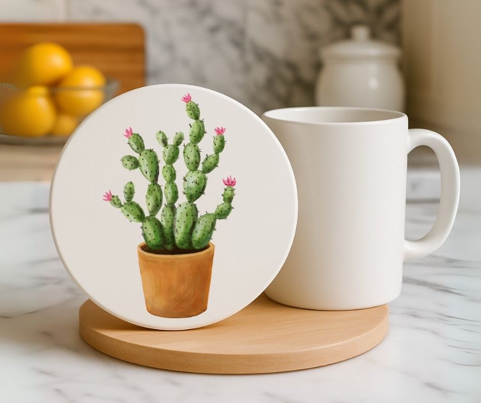 Cactus Ceramic Coaster - MerikaArt