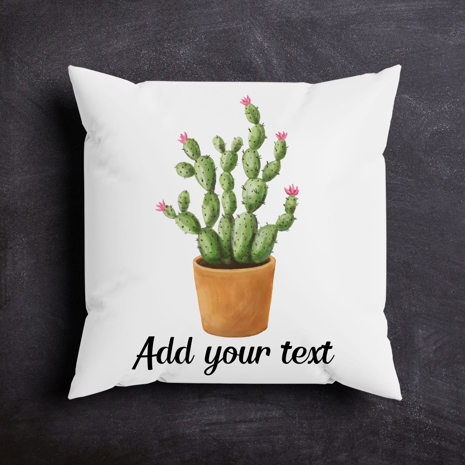 Cactus Pillow with Pink Blooms - MerikaArt