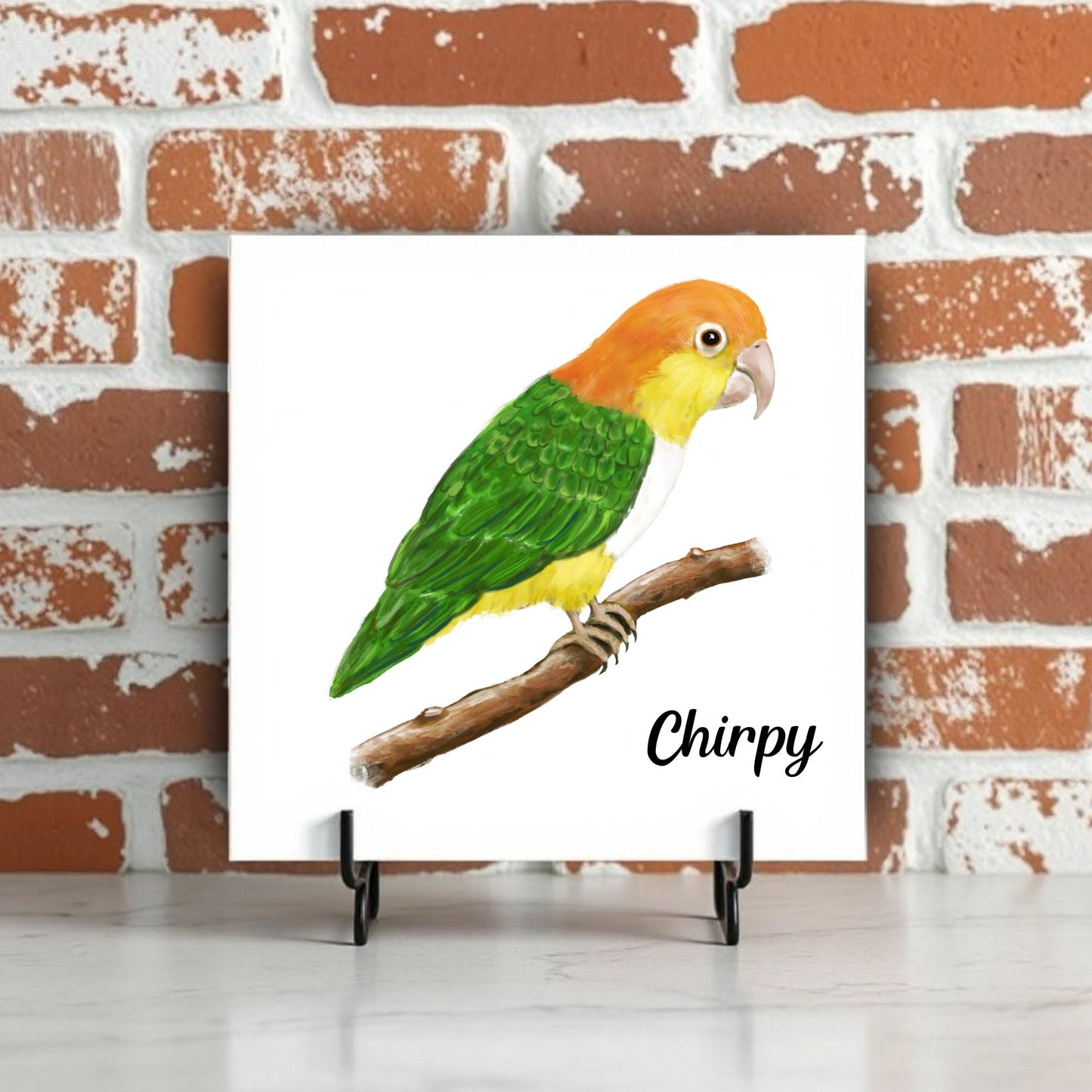 Caique Parrot Ceramic Tile – Handcrafted Bird Lover Artwork - MerikaArt