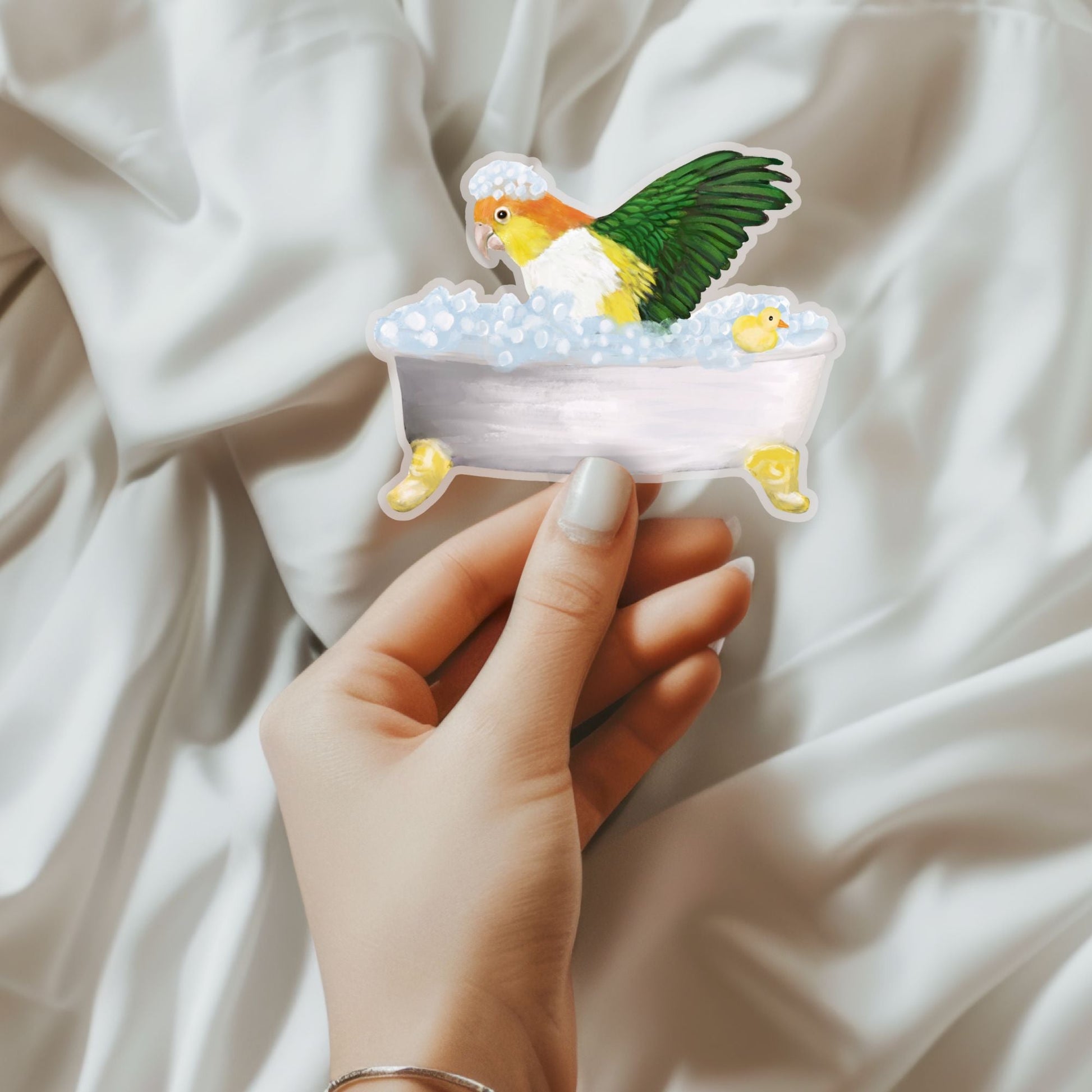 Caique Parrot in Bathtub Vinyl Sticker - MerikaArt