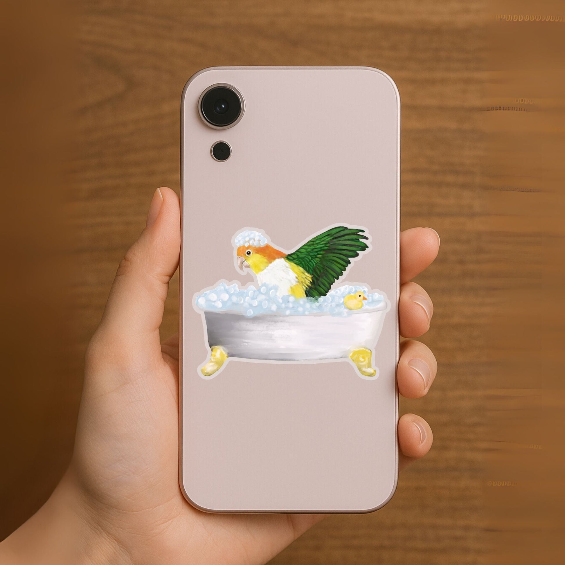 Caique Parrot in Bathtub Vinyl Sticker - MerikaArt