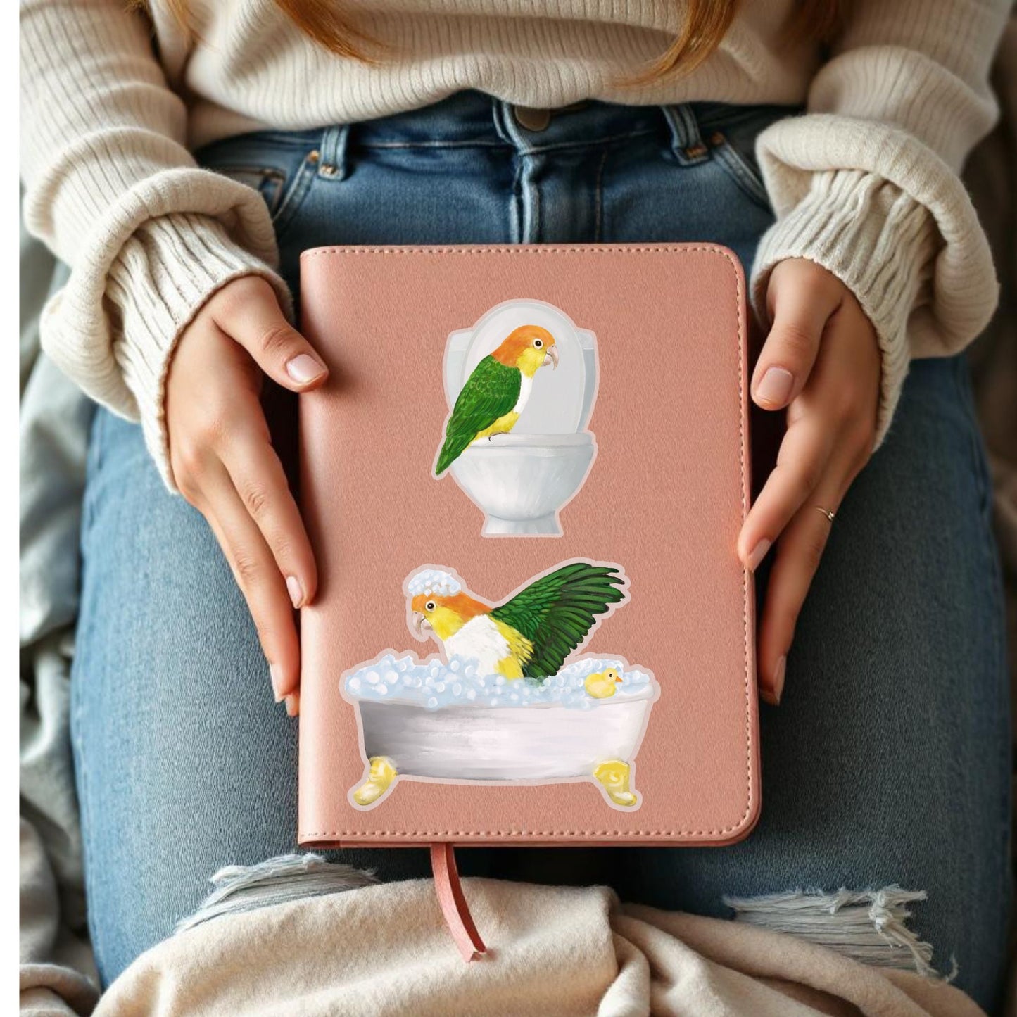 Caique Parrot in Bathtub Vinyl Sticker - MerikaArt