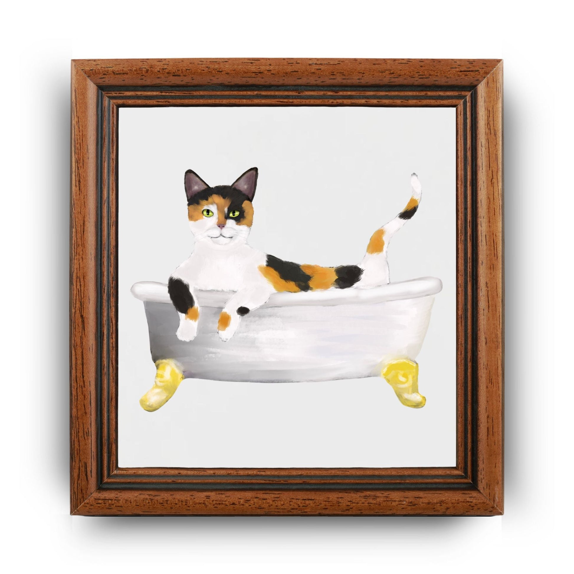 Calico Cat in Bathtub Ceramic Tile – Handcrafted Whimsical Pet Art Decor - MerikaArt