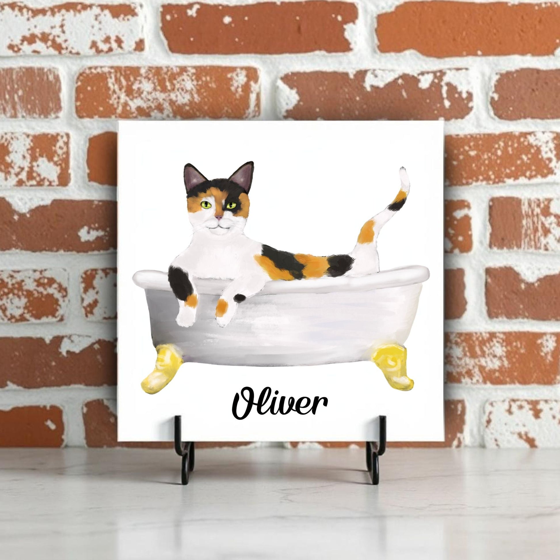 Calico Cat in Bathtub Ceramic Tile – Handcrafted Whimsical Pet Art Decor - MerikaArt