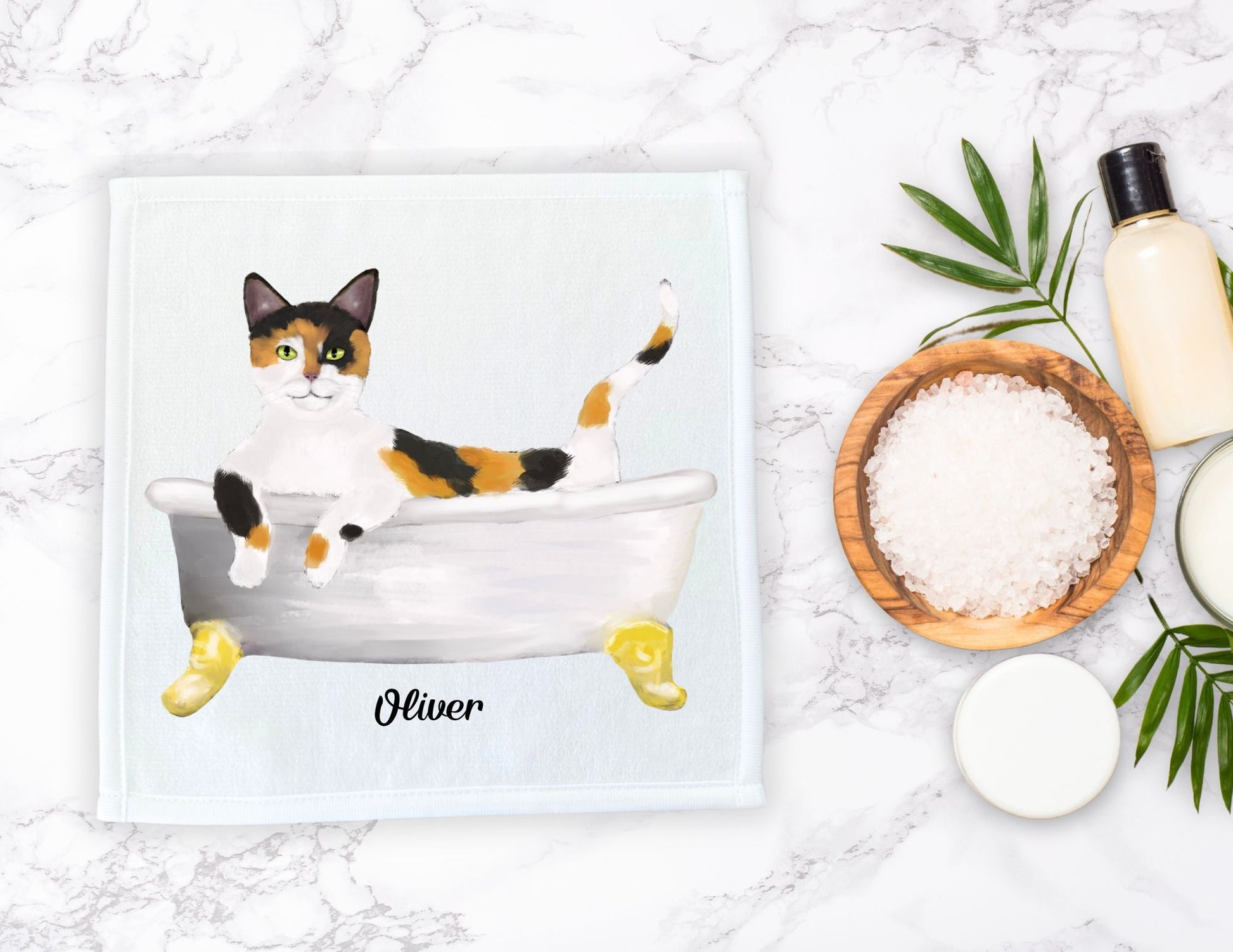 Calico Cat in Bathtub Washcloth – A Whimsical Gift for Cat Lovers - MerikaArt