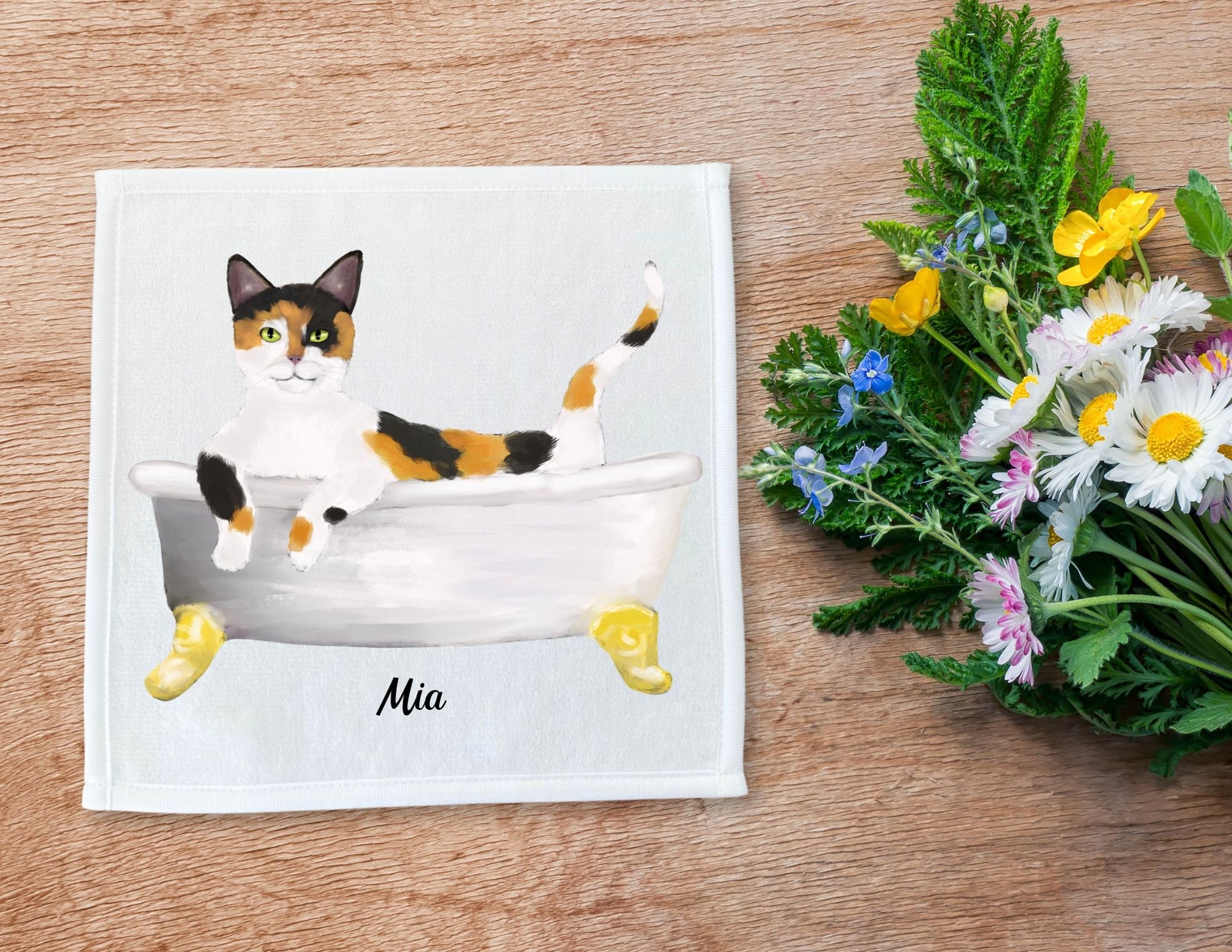 Calico Cat in Bathtub Washcloth – A Whimsical Gift for Cat Lovers - MerikaArt