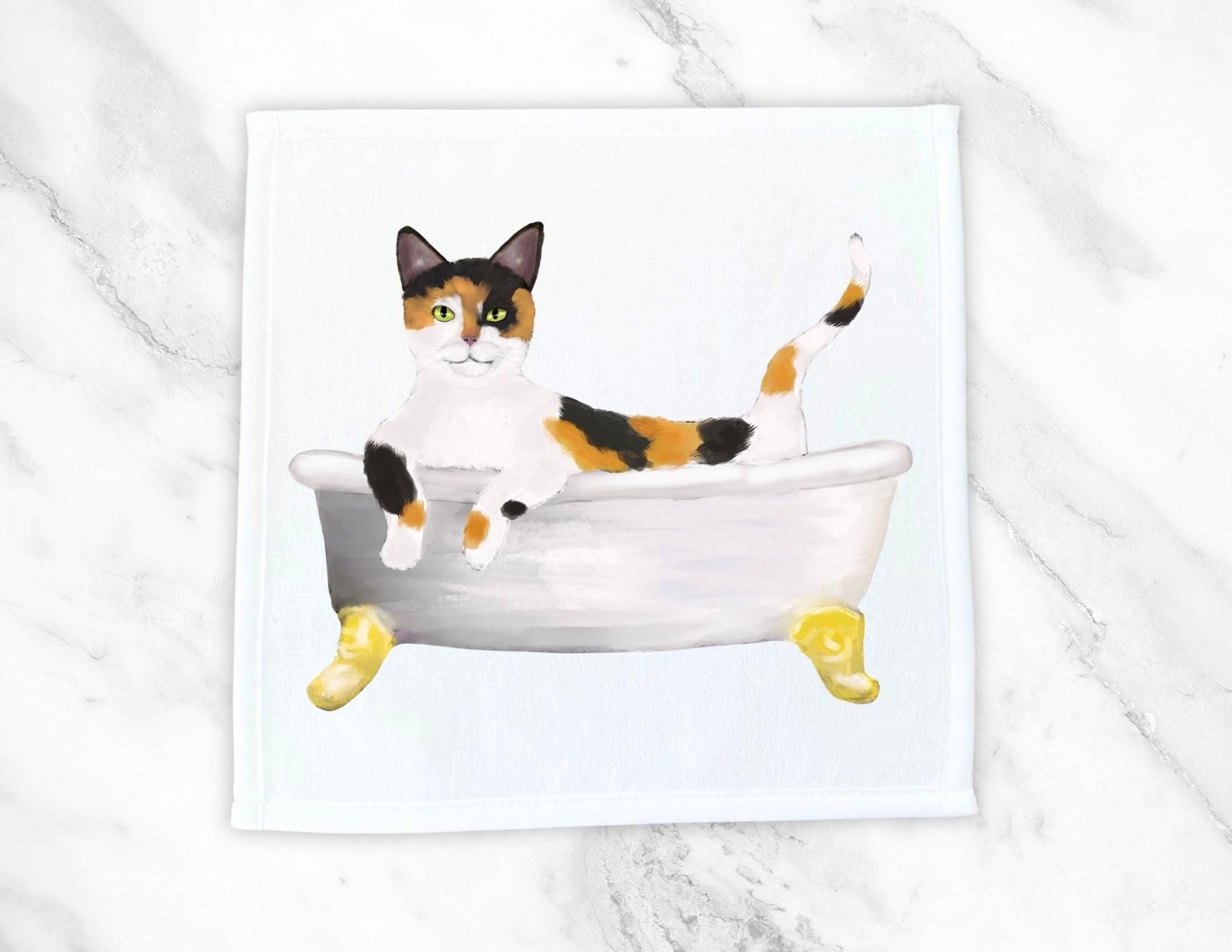 Calico Cat in Bathtub Washcloth – A Whimsical Gift for Cat Lovers - MerikaArt