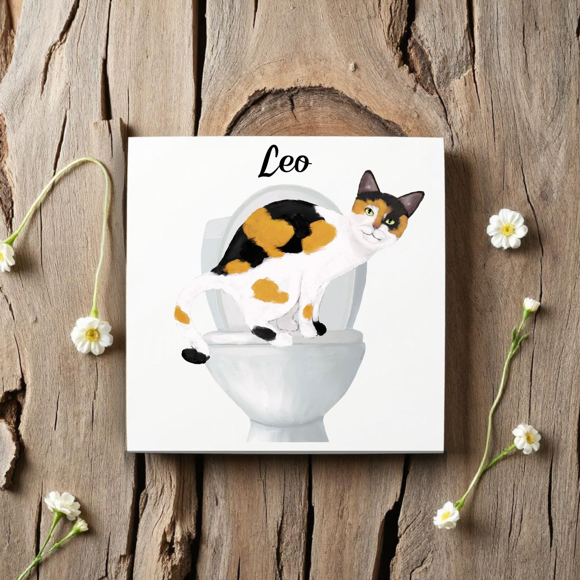 Calico Cat on Toilet Ceramic Tile – Handcrafted Whimsical Decor - MerikaArt