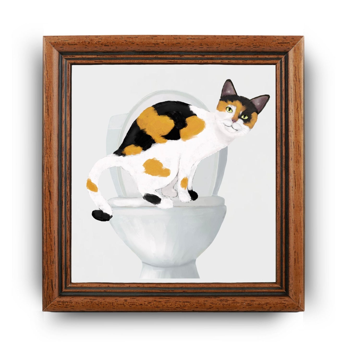 Calico Cat on Toilet Ceramic Tile – Handcrafted Whimsical Decor - MerikaArt