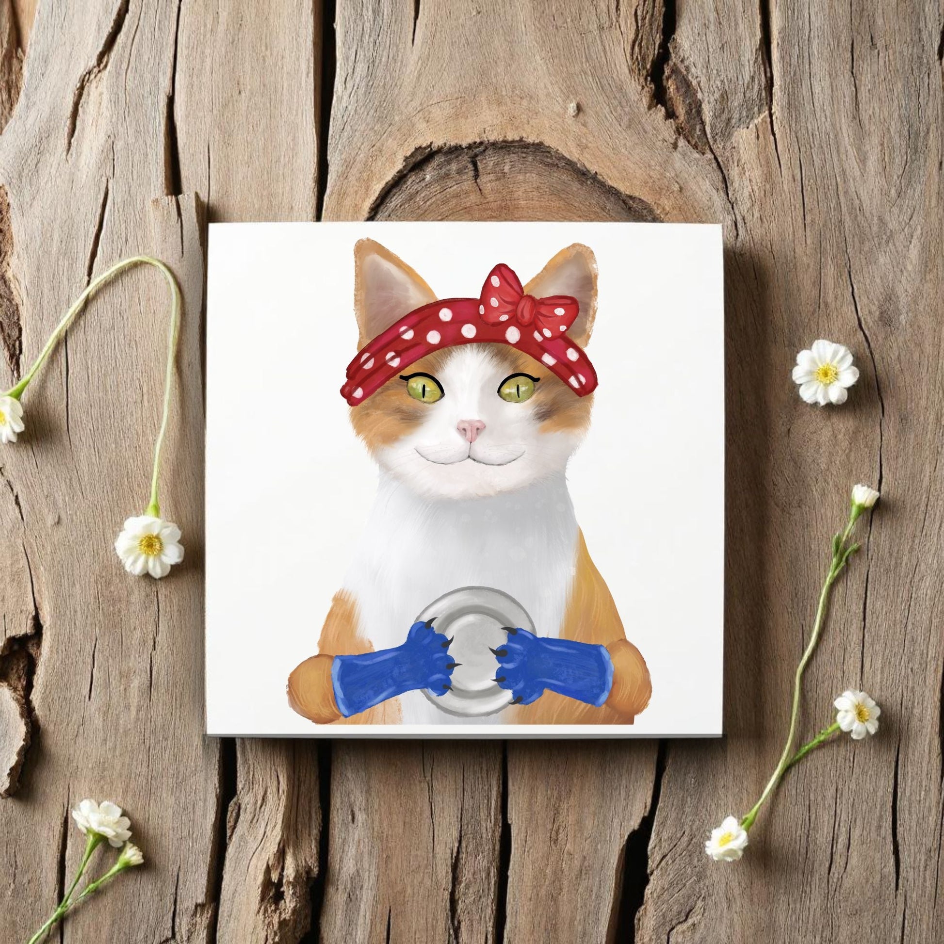 Calico Dishwashing Cat Ceramic Tile - MerikaArt