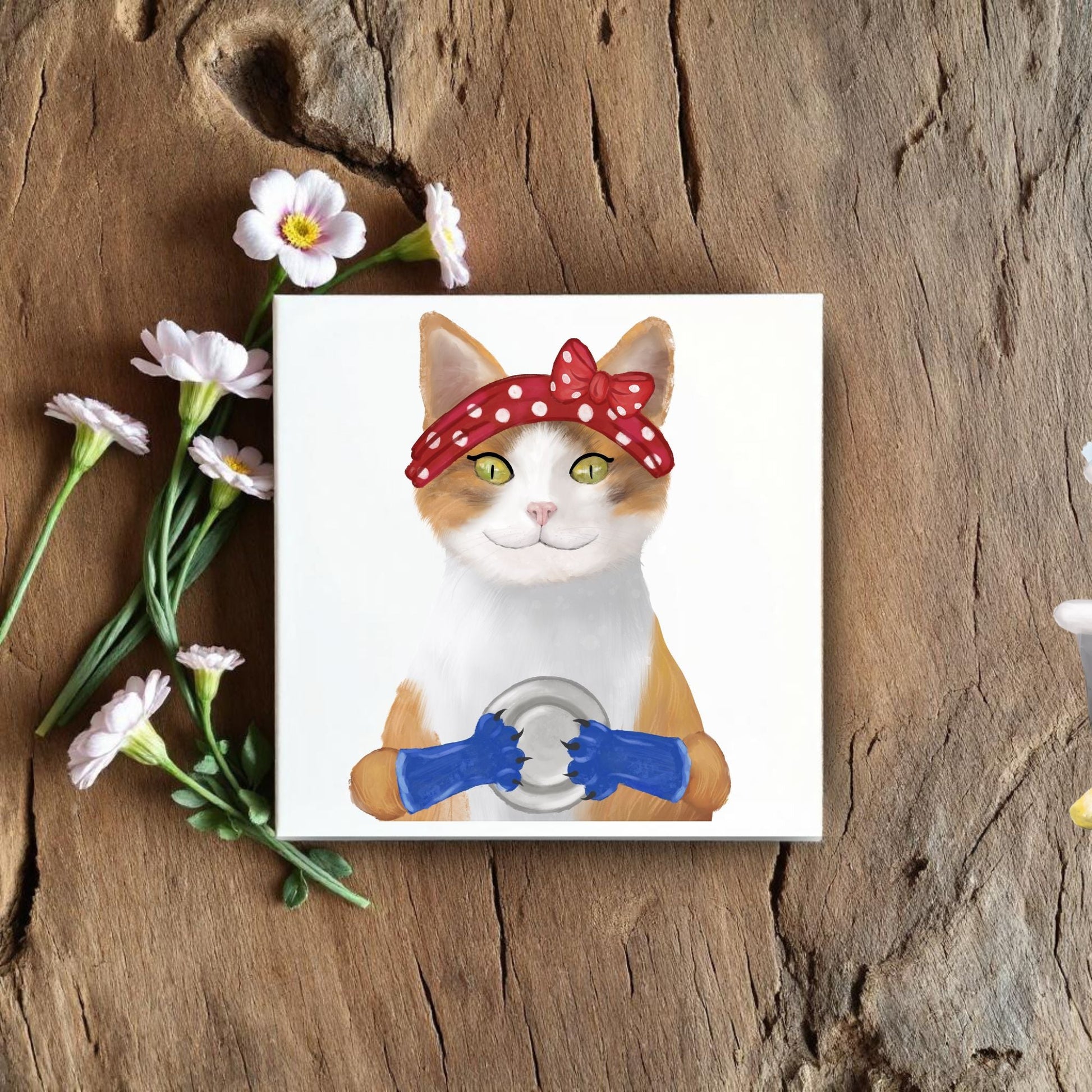 Calico Dishwashing Cat Ceramic Tile - MerikaArt