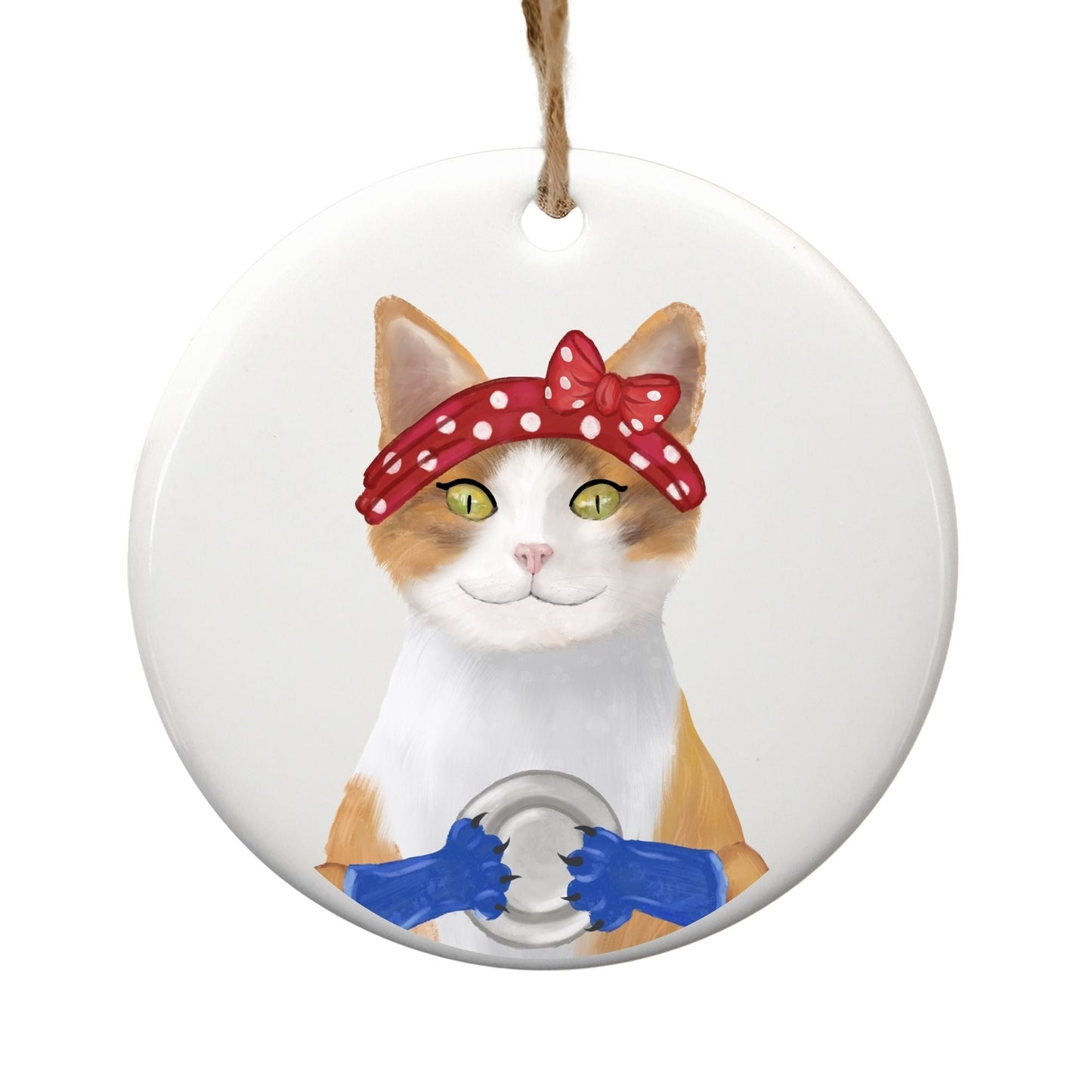 Calico Rosie Cat Ceramic Ornament - MerikaArt
