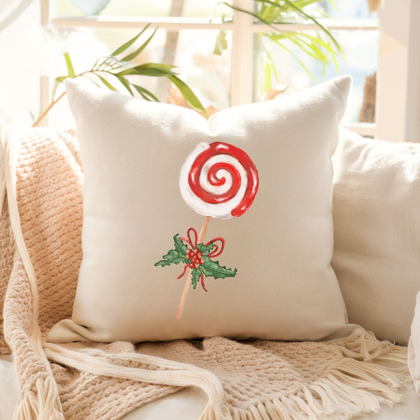 Candy Cane Lollipop Pillow - Sweet and Festive Holiday Decor - MerikaArt