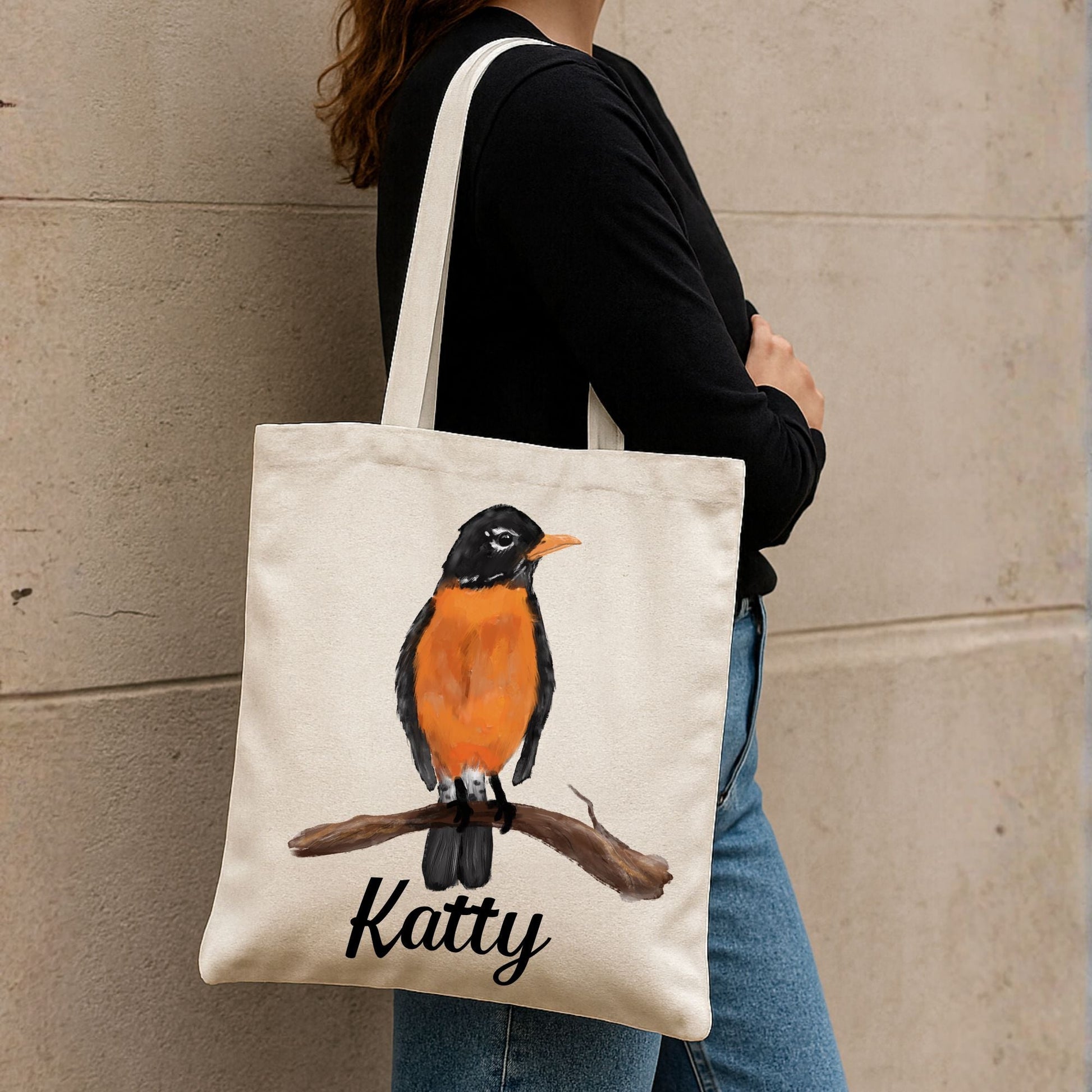 Canvas Tote Bag with American Robin Artwork - MerikaArt