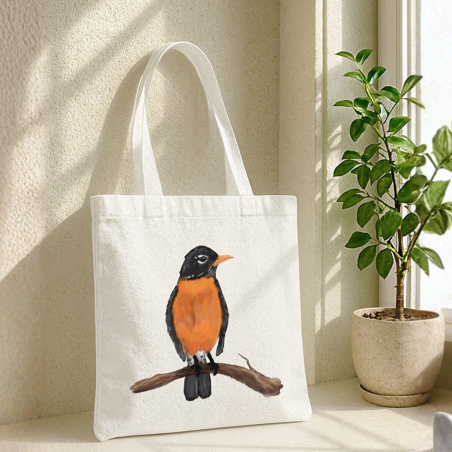 Canvas Tote Bag with American Robin Artwork - MerikaArt