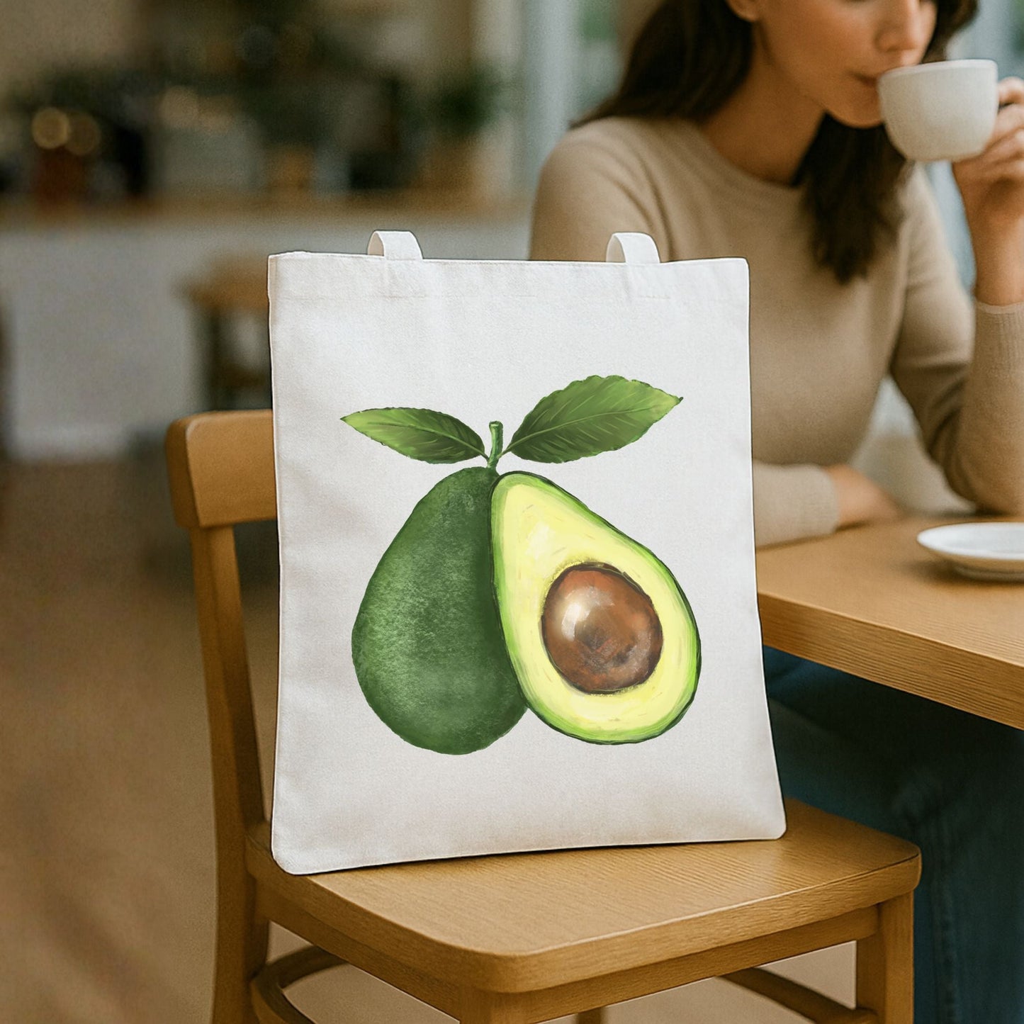 Canvas Tote Bag with Avocado Artwork - MerikaArt