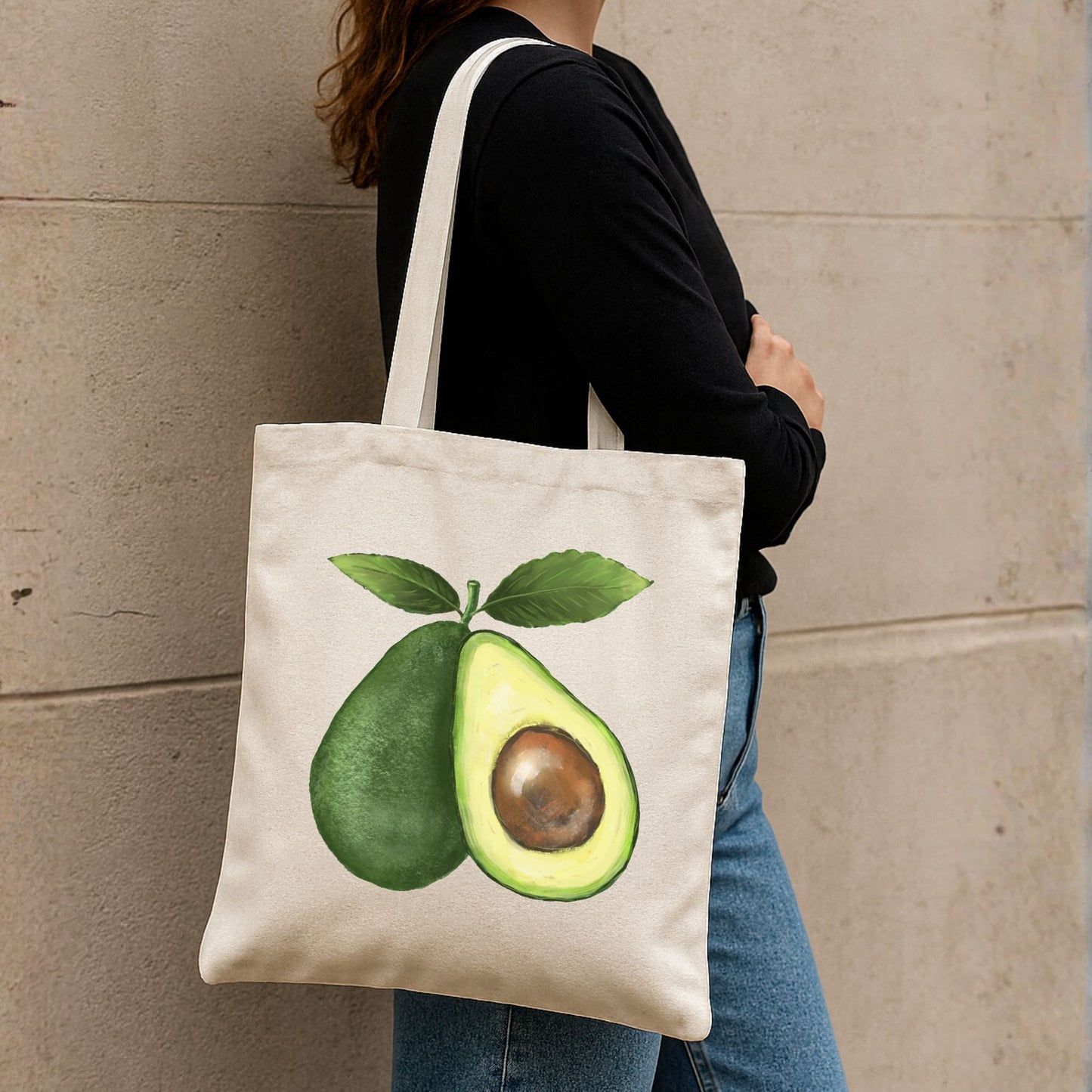 Canvas Tote Bag with Avocado Artwork - MerikaArt