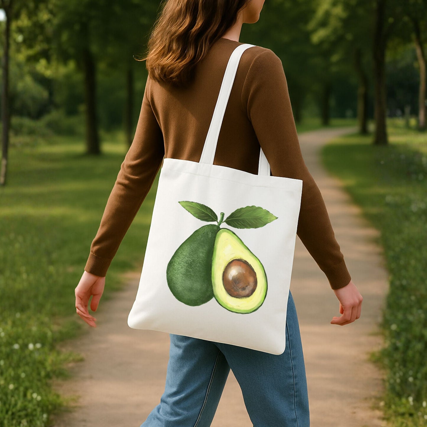 Canvas Tote Bag with Avocado Artwork - MerikaArt