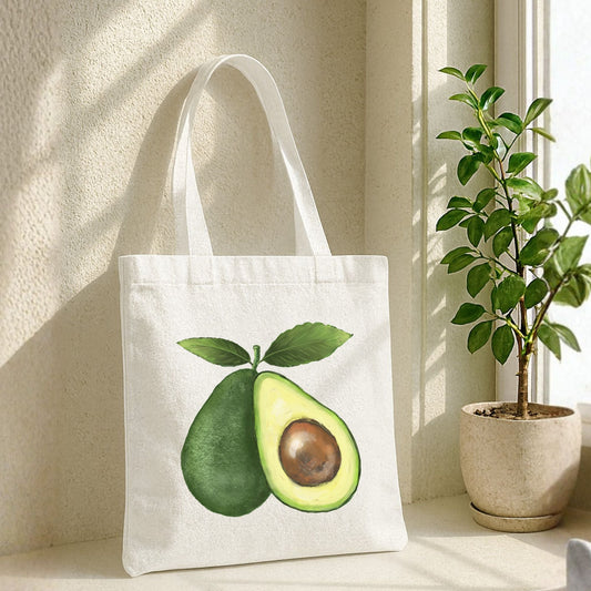 Canvas Tote Bag with Avocado Artwork - MerikaArt