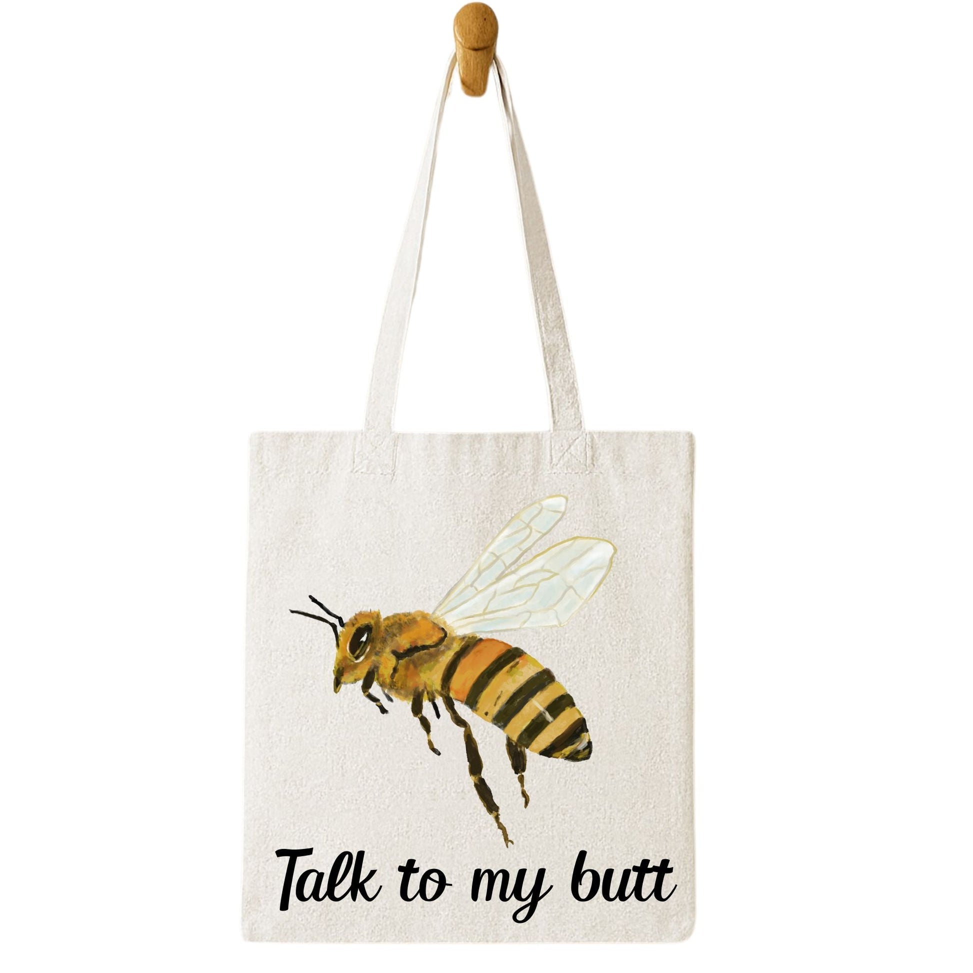 Canvas Tote Bag with Bee Illustration - MerikaArt