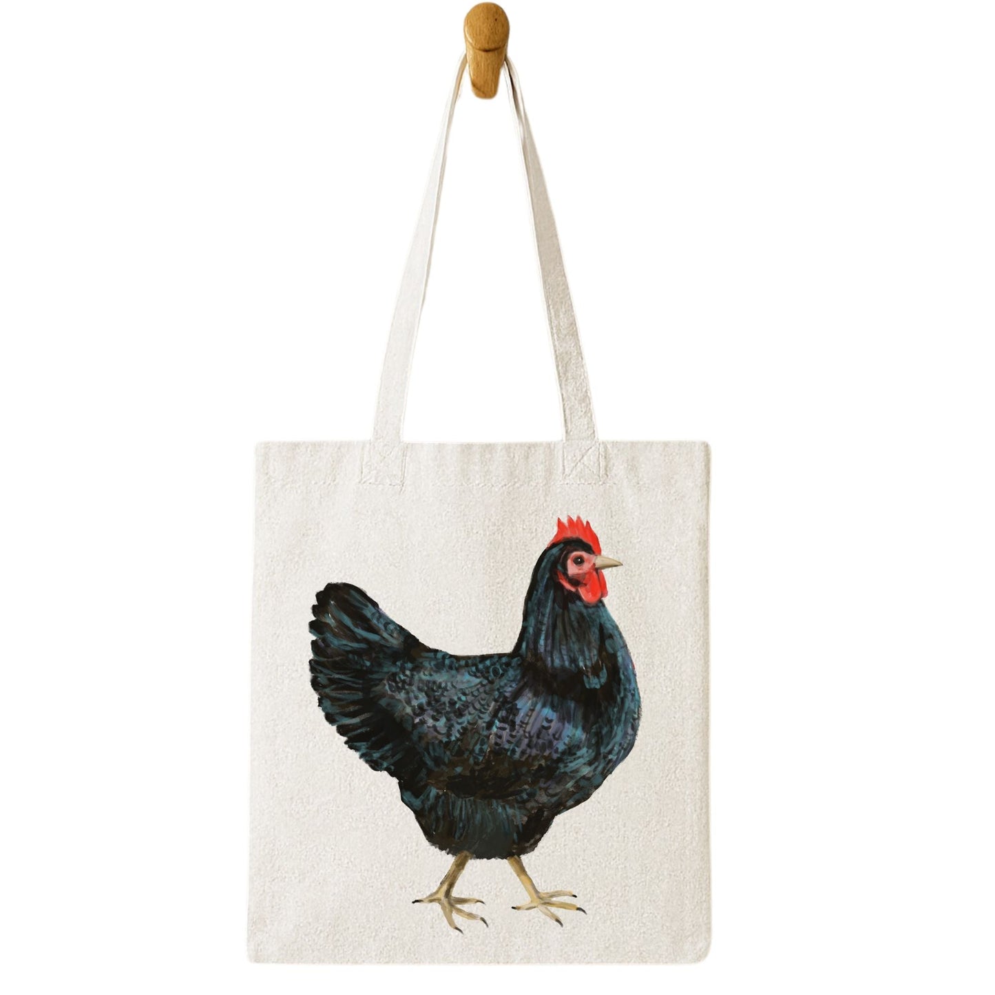 Canvas Tote Bag with Black Hen Artwork - MerikaArt