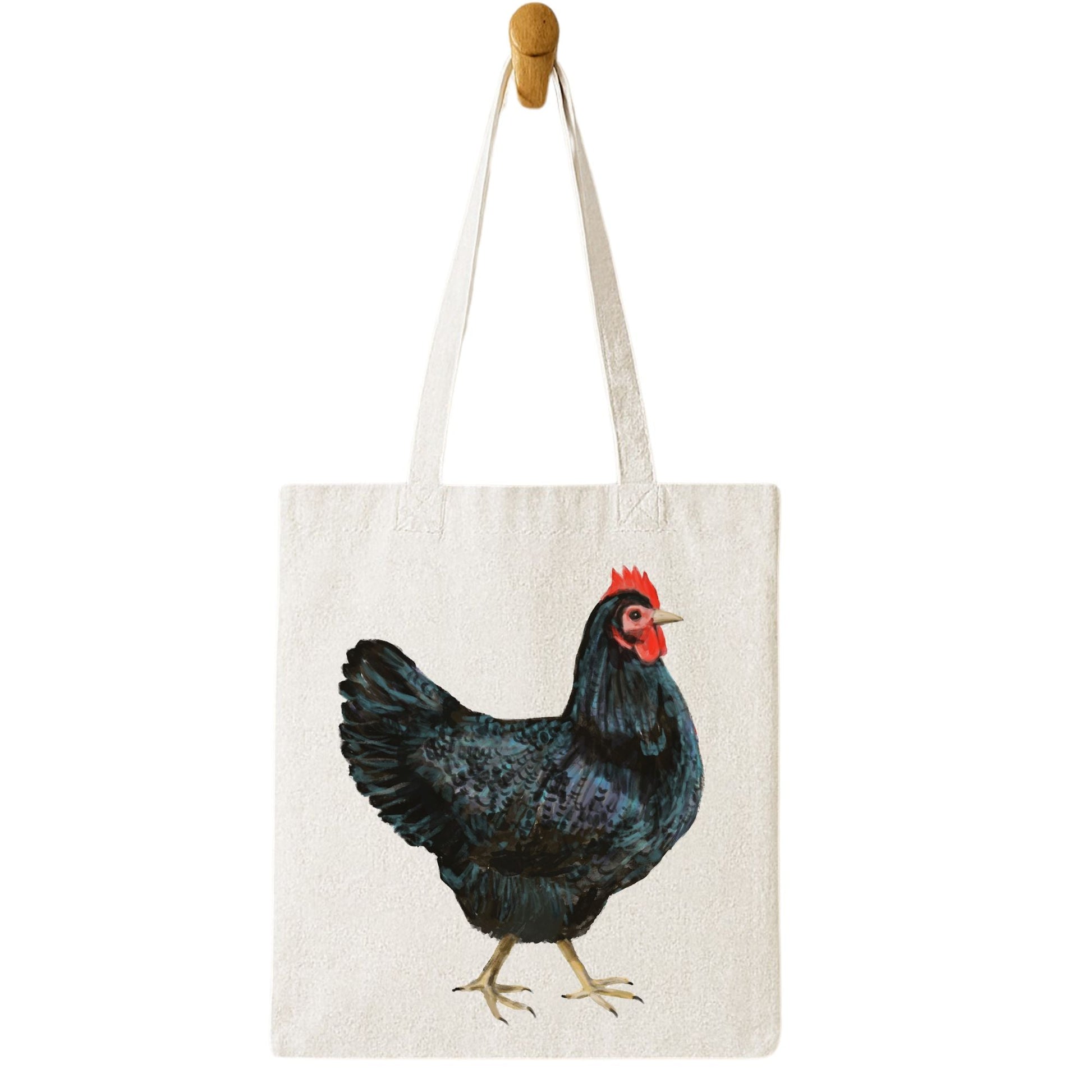 Canvas Tote Bag with Black Hen Artwork - MerikaArt