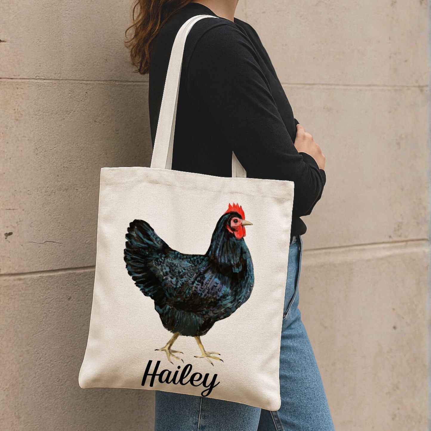 Canvas Tote Bag with Black Hen Artwork - MerikaArt