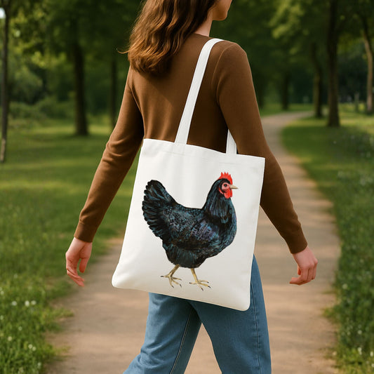 Canvas Tote Bag with Black Hen Artwork - MerikaArt