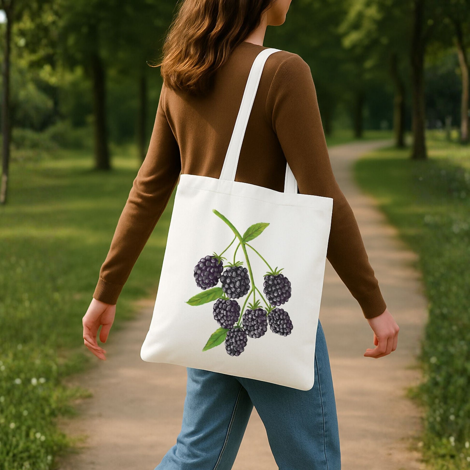 Canvas Tote Bag with Blackberry Artwork - MerikaArt