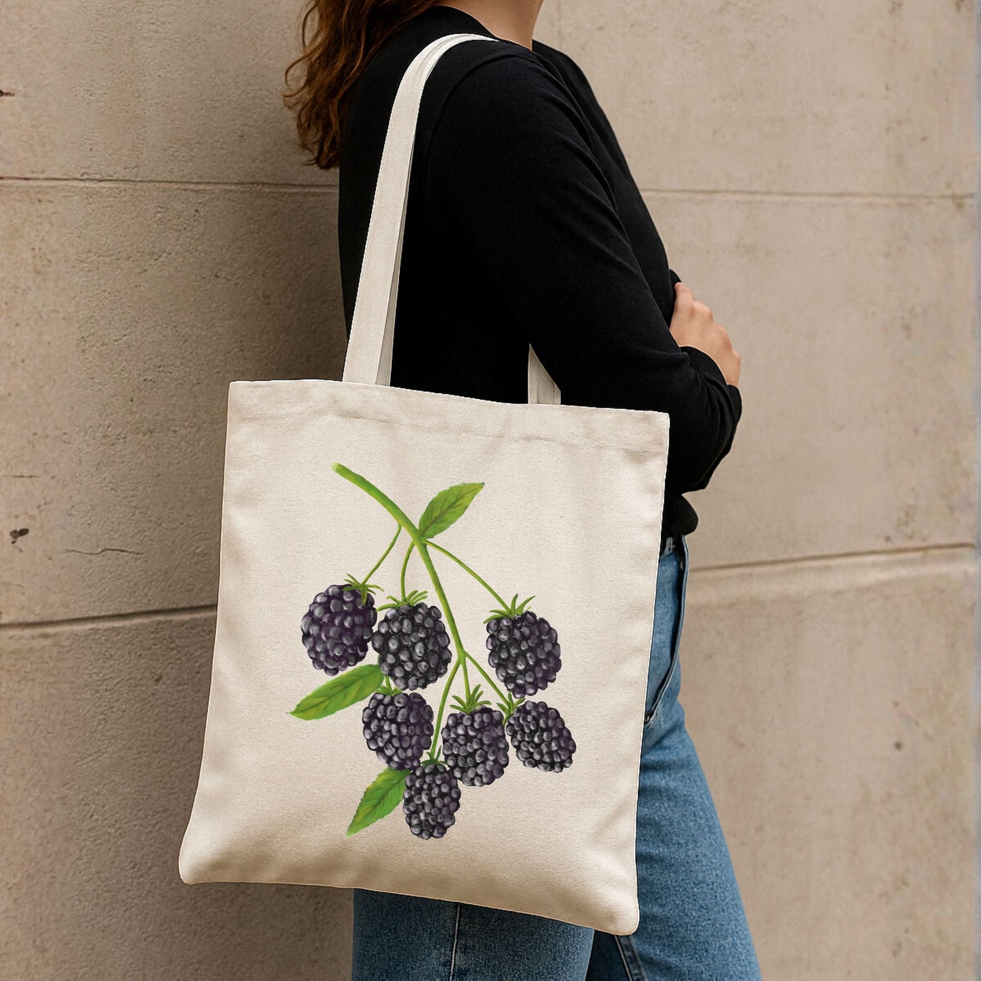 Canvas Tote Bag with Blackberry Artwork - MerikaArt
