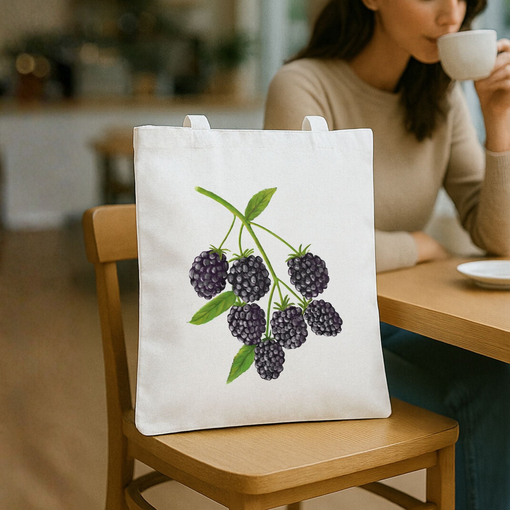 Canvas Tote Bag with Blackberry Artwork - MerikaArt