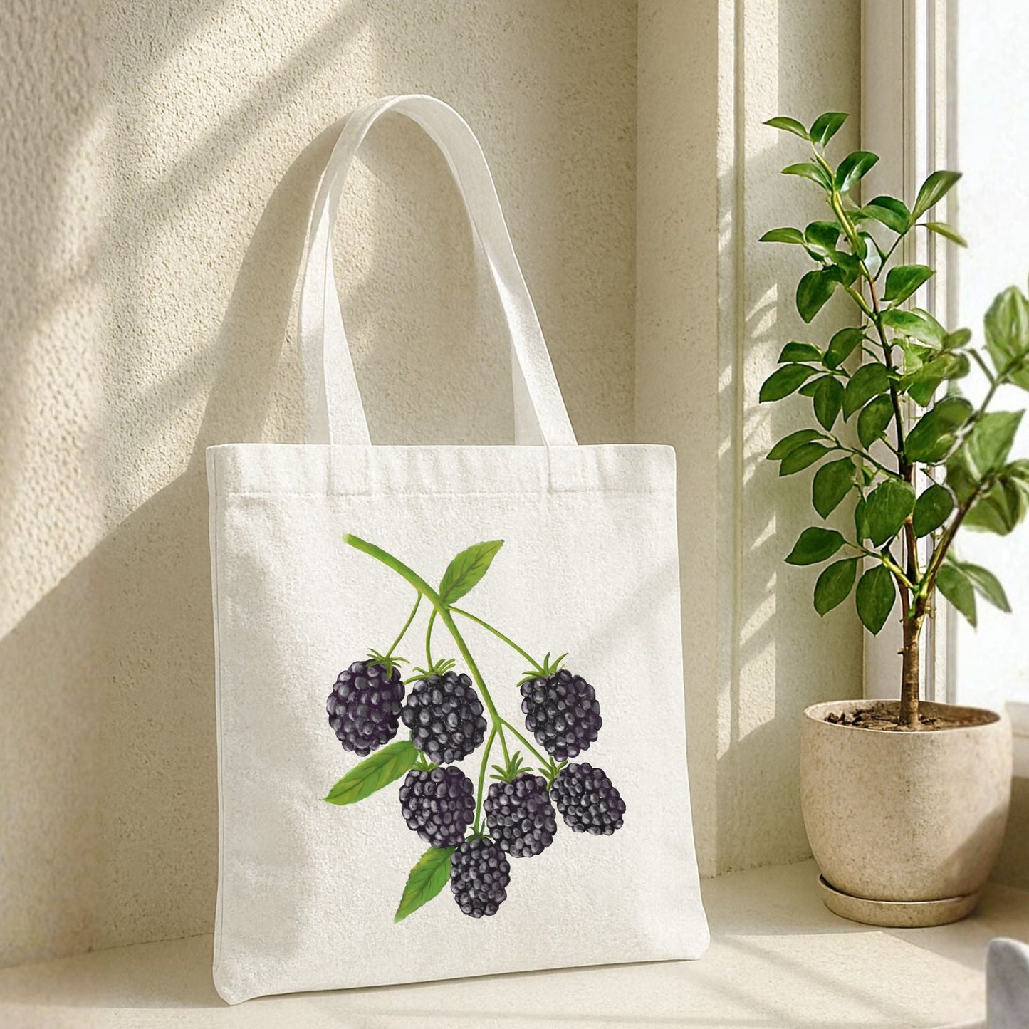 Canvas Tote Bag with Blackberry Artwork - MerikaArt