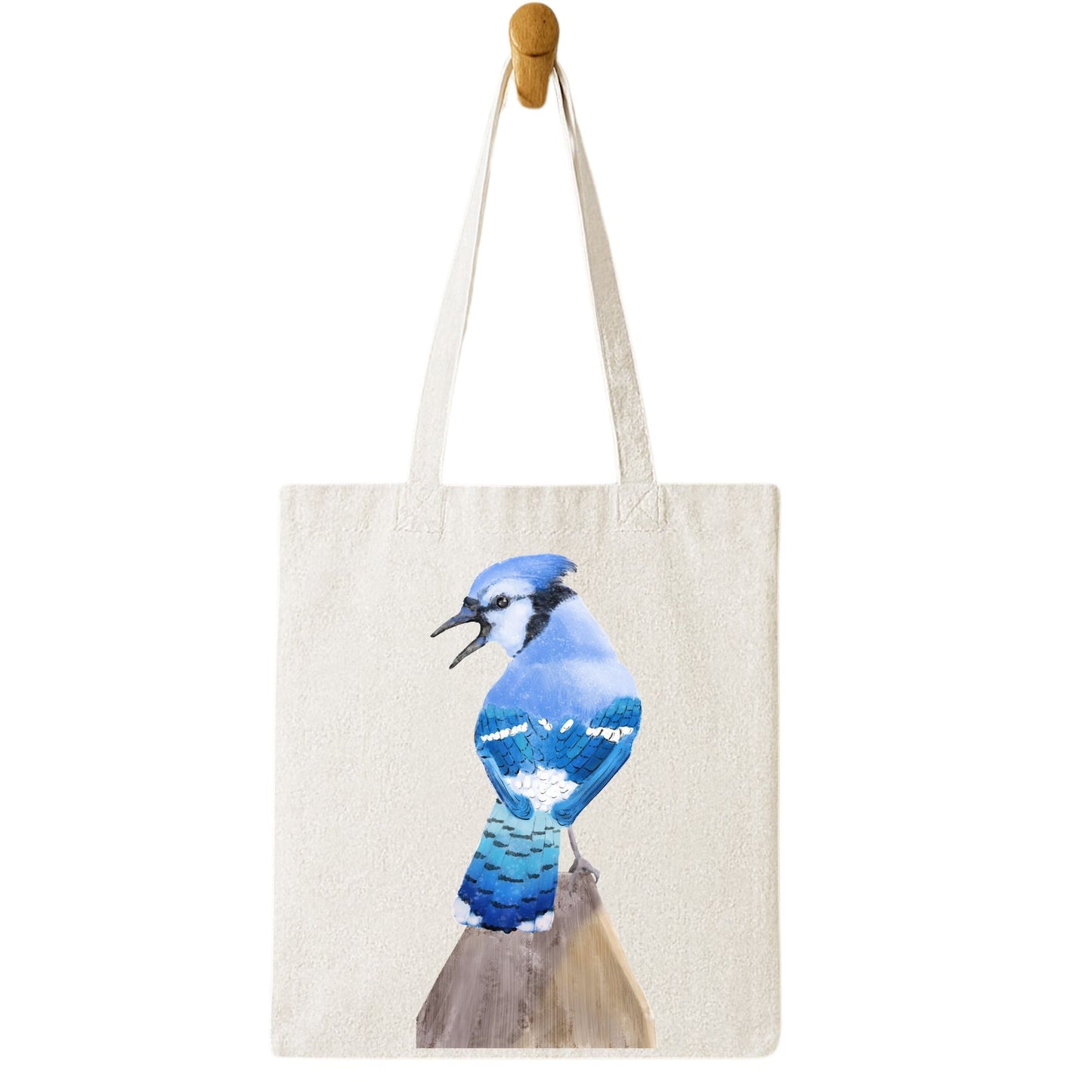 Canvas Tote Bag with Blue Jay Illustration - MerikaArt